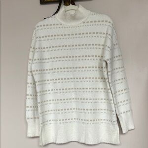 Belldini White and Gold Striped Turtleneck Sweater